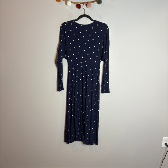 Boden Gemma Jersey Dress Navy Blue Gold metallic polka dots - Picture 6 of 6